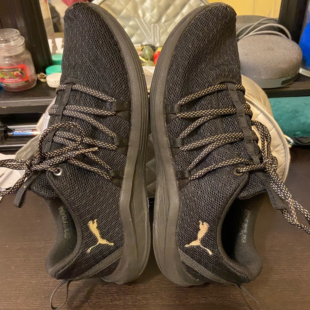 PUMA Prowl Alt Knit Black & Gold Running Shoes Lace-Up Low-Top